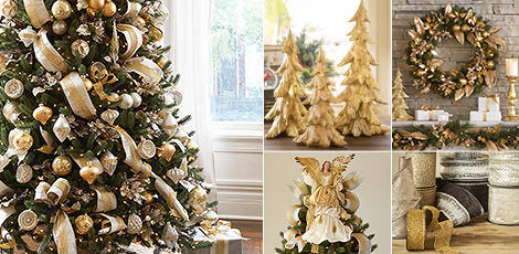 Shop the Silver & Gold decorating theme with intricate embellishments in silver and gold hues. 